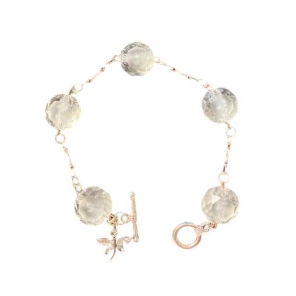 Handcrafted Crystaline Bead and Silver-Tone Chain Bracelet with Rhinestone Charm - Picture 3 of 11